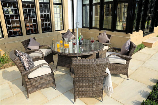 211" X 55" X 32" Brown 7Piece Outdoor Dining Set with Washed Cushion - AFS