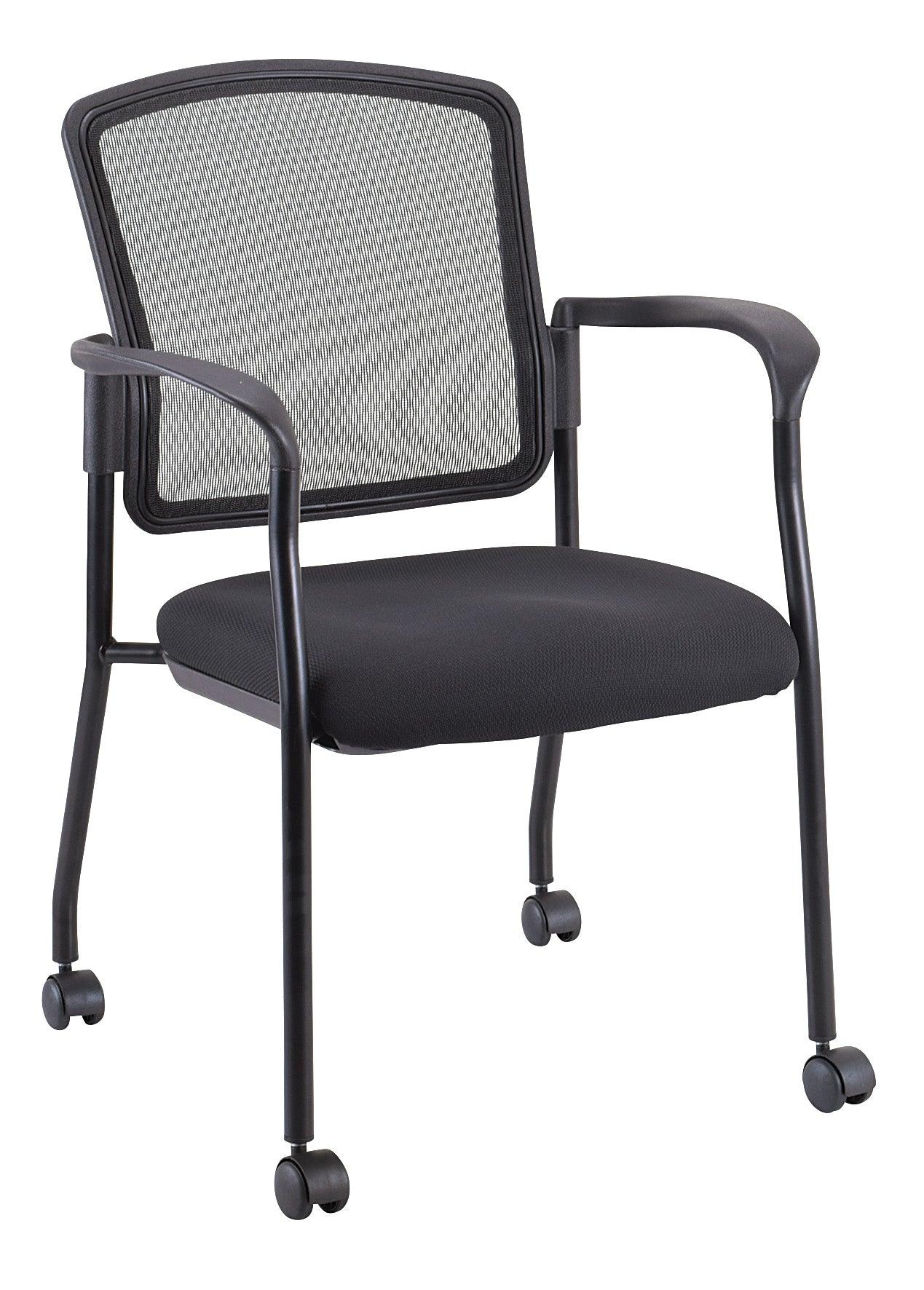 Black Mesh Fabric Rolling Guest Arm Chair - AFS