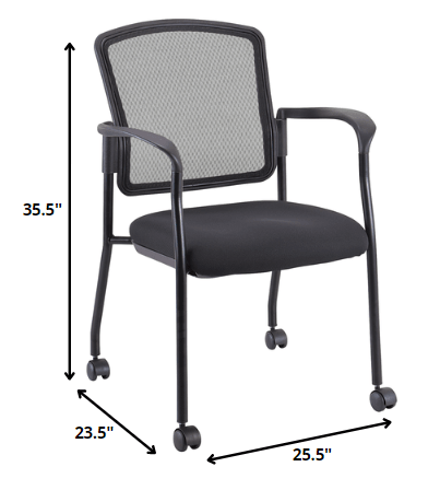 Black Mesh Fabric Rolling Guest Arm Chair - AFS