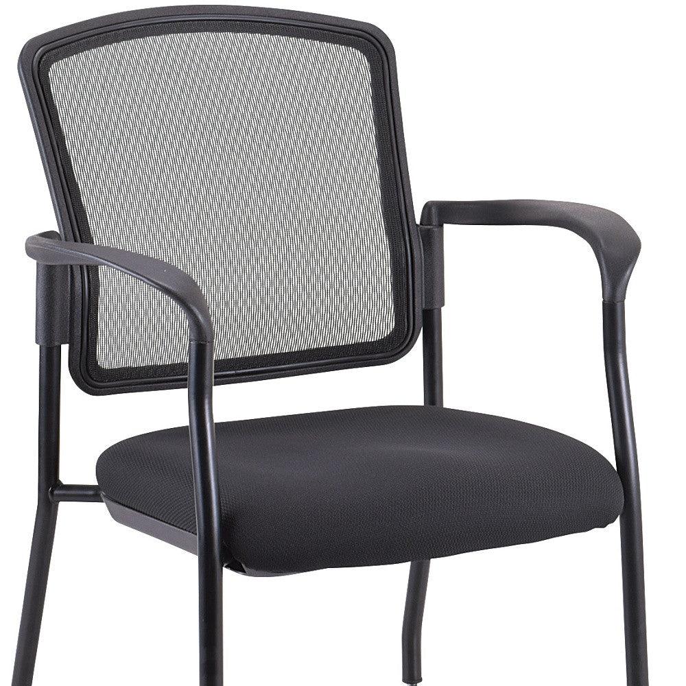 Black Mesh Fabric Rolling Guest Arm Chair - AFS