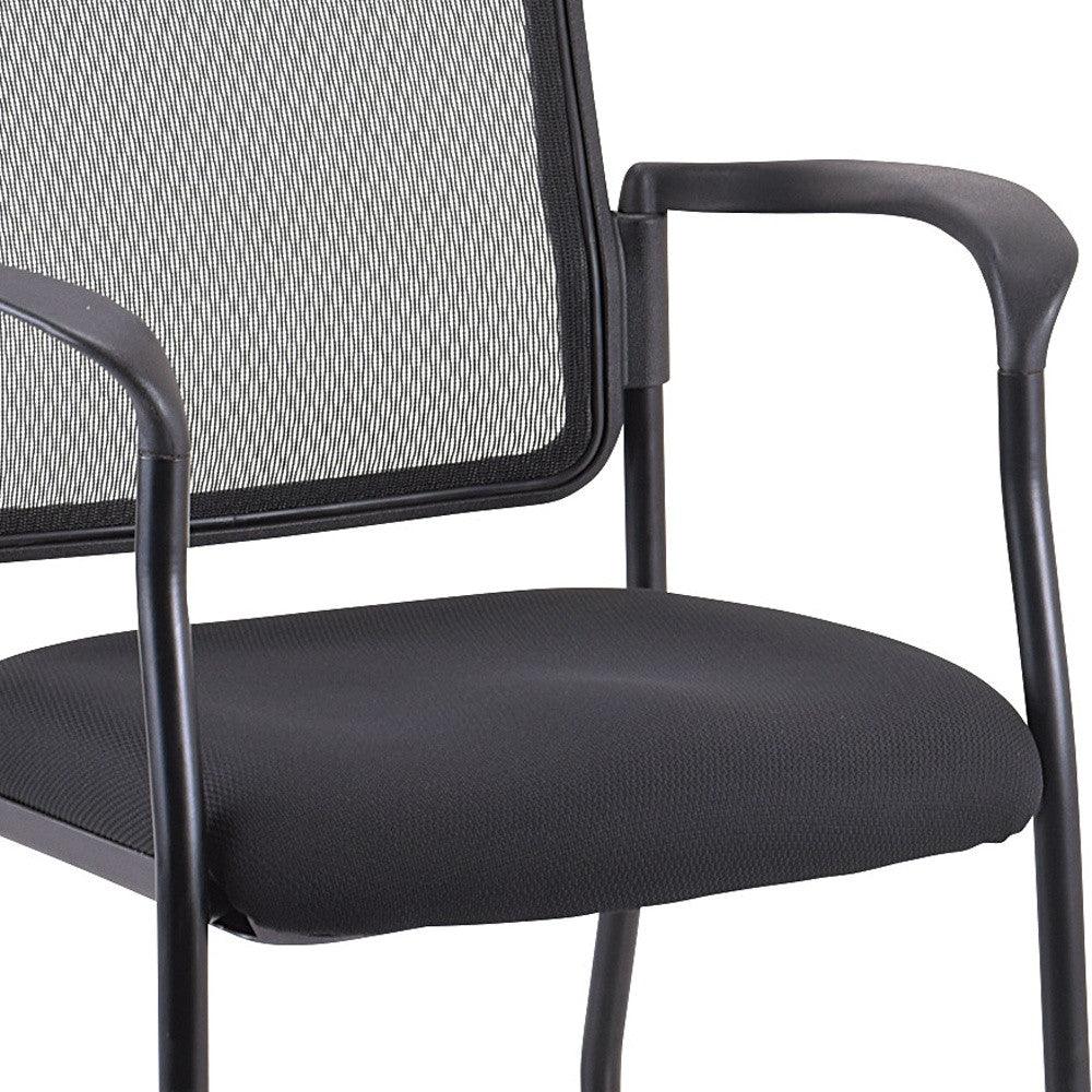 Black Mesh Fabric Rolling Guest Arm Chair - AFS