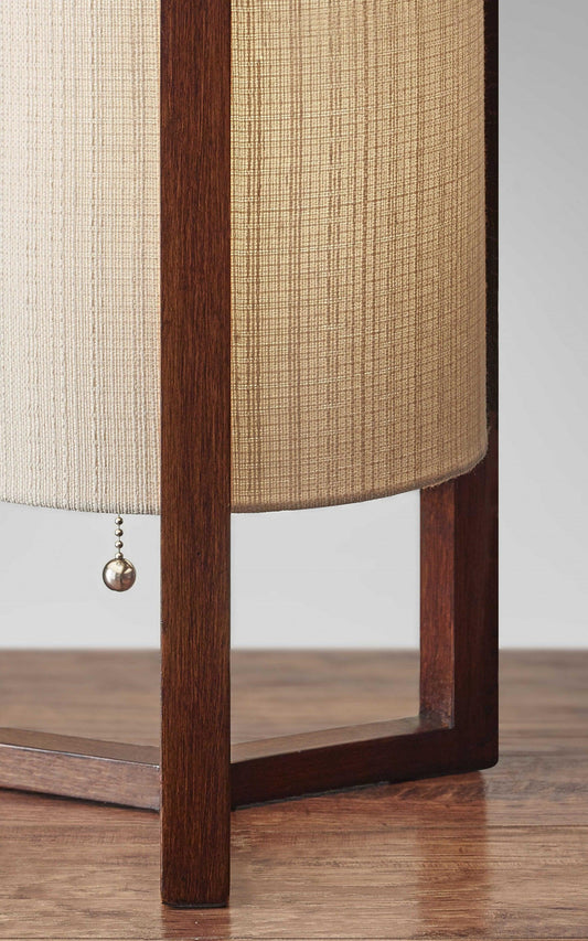 Walnut Wood Finish Cylindrical Linen Shade Table Lamp - AFS