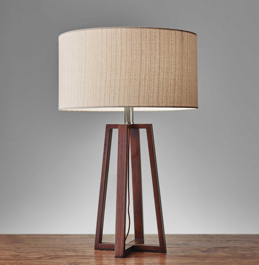 Walnut Wood Finish Linen Fabric Shade Table Lamp - AFS