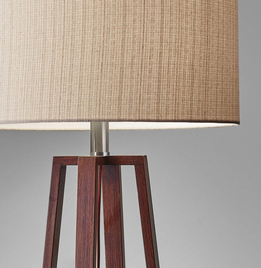 Walnut Wood Finish Linen Fabric Shade Table Lamp - AFS