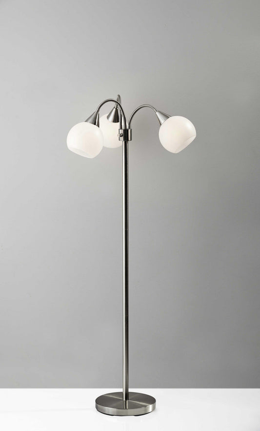 Floor Lamp Brushed Steel Metal Three Arm Adjustable Globes - AFS