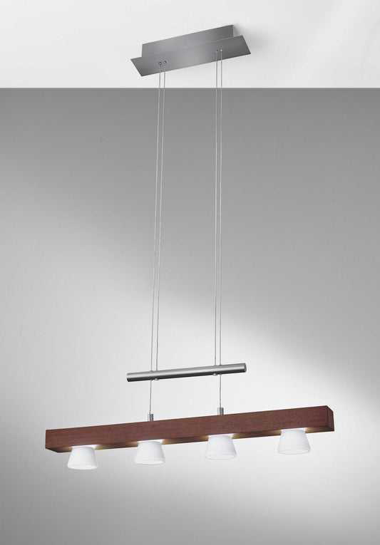 24" X 11" X 38-69" Walnut Wood LED 4 Light Adjustable Pendant - AFS