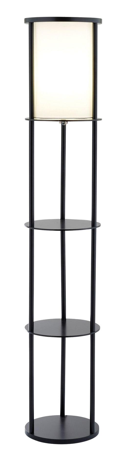 Black Wood Finish Floor Lamp with Circular Storage Shelves - AFS