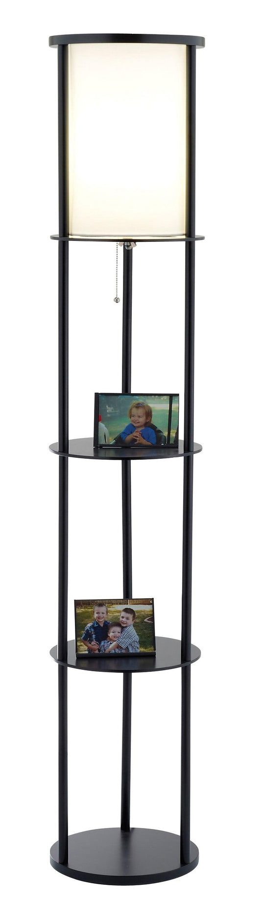 Black Wood Finish Floor Lamp with Circular Storage Shelves - AFS