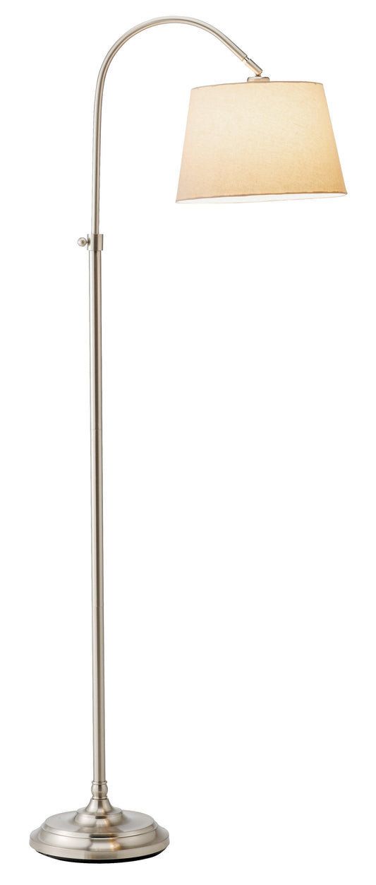 Brushed Steel Metal Floor Lamp with Adjustable Arc and Classic Linen Shade - AFS