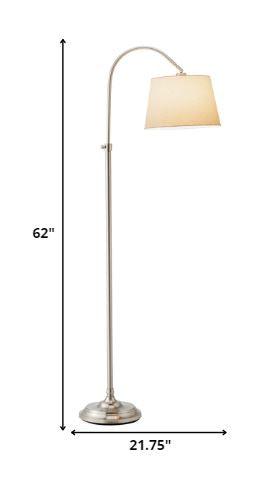 Brushed Steel Metal Floor Lamp with Adjustable Arc and Classic Linen Shade - AFS