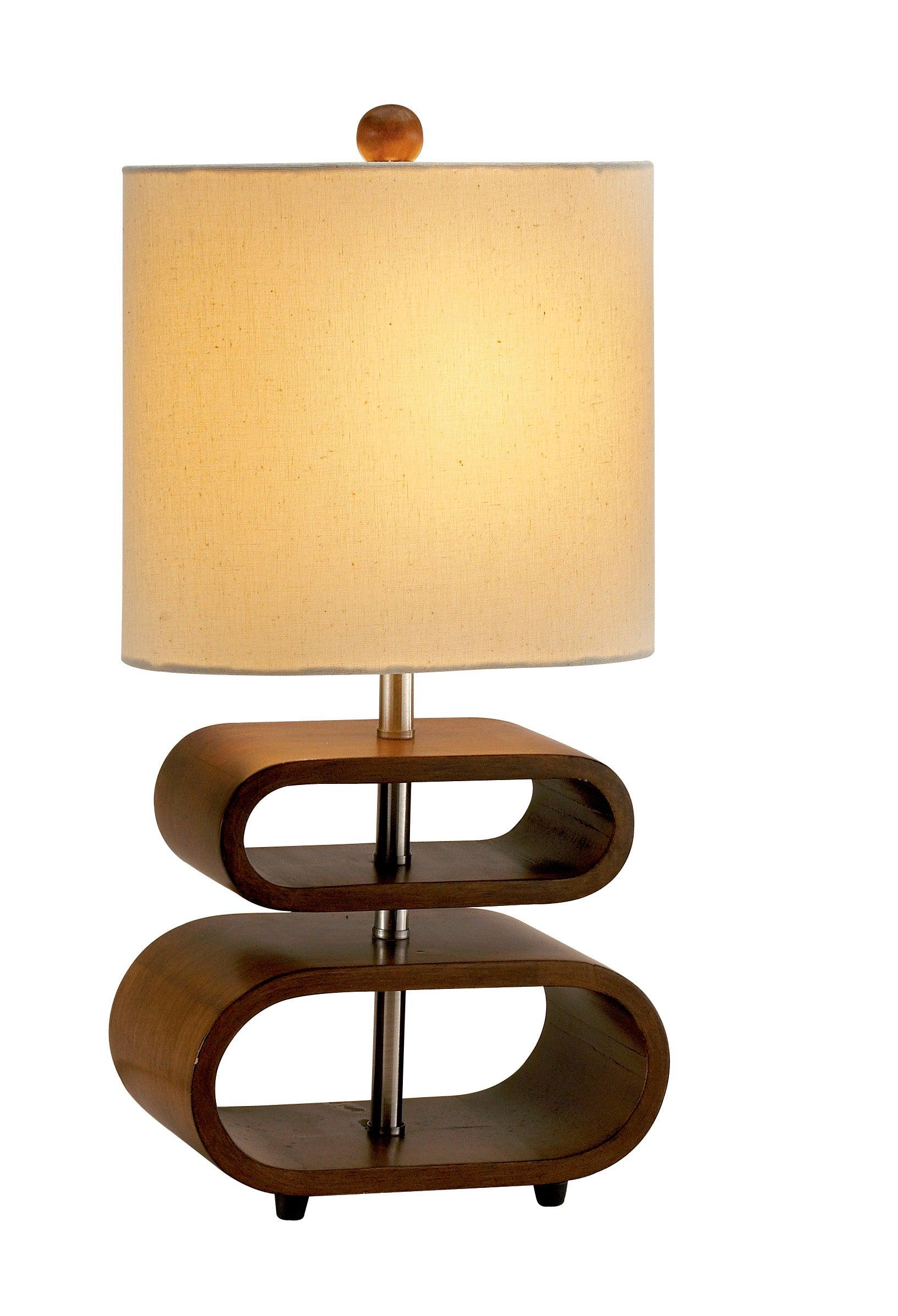 Walnut Wood Finish Stacked Bentwood Ovals with Natural Fabric Oval Shade Table Lamp - AFS