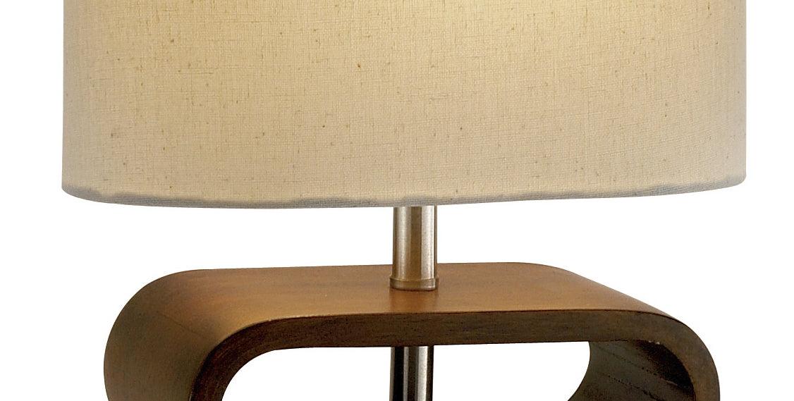 Walnut Wood Finish Stacked Bentwood Ovals with Natural Fabric Oval Shade Table Lamp - AFS