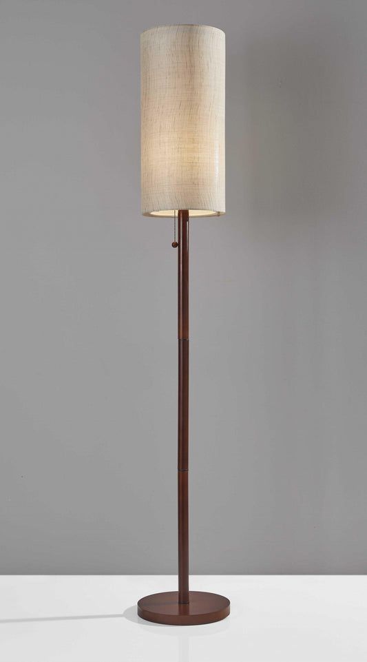 Walnut Wood Finish Floor Lamp with Slim Cylindrical Shade - AFS