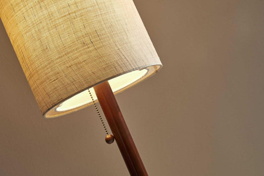 Walnut Wood Finish Floor Lamp with Slim Cylindrical Shade - AFS