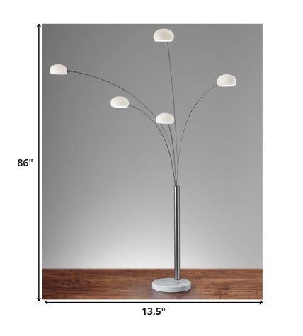 Brushed Steel Adjustable Arc Floor Lamp with Five Lights and White Milk Glass Shades - AFS