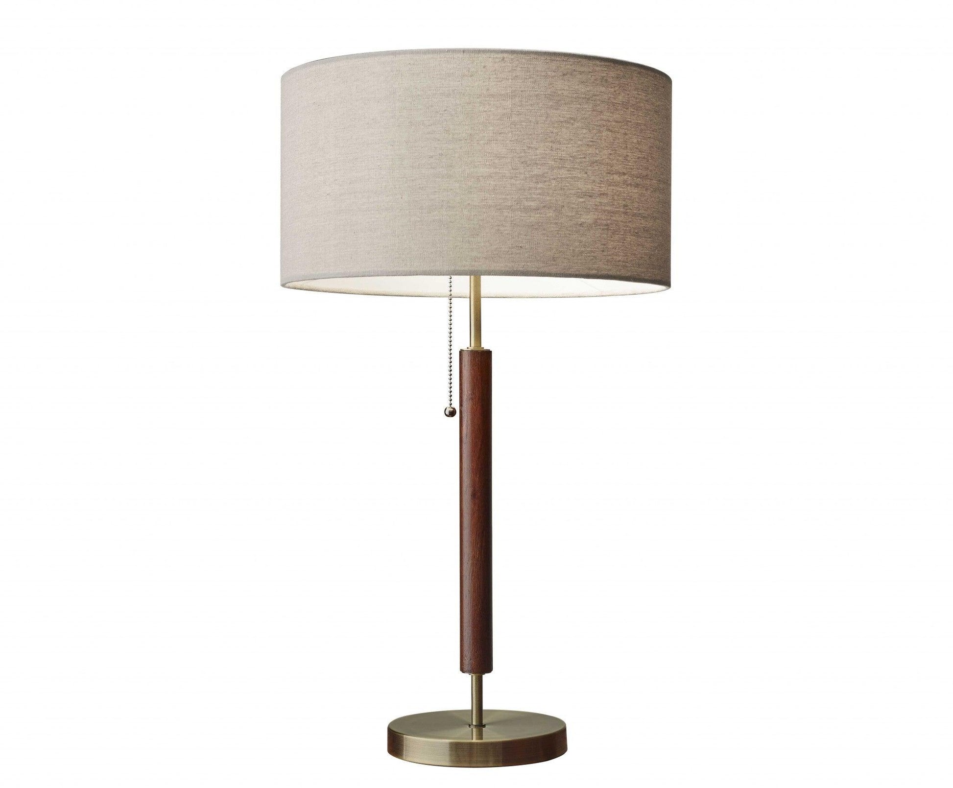 Antique Brass Metal and Walnut Wood Table Lamp - AFS