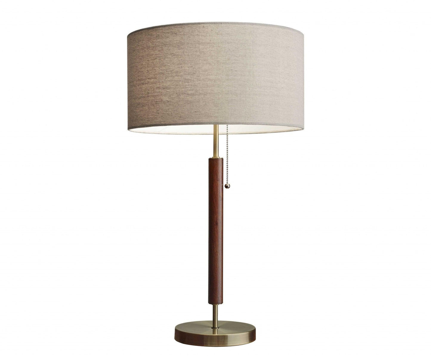 Antique Brass Metal and Walnut Wood Table Lamp - AFS