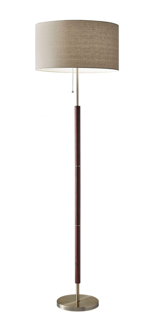 Mid-Century Modern Floor Lamp with Antique Brass and Walnut Wood Accents - AFS