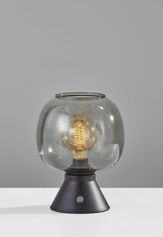 Smoked Glass Globe Shade with Vintage Edison Bulb and Matte Black Metal Table Lamp - AFS