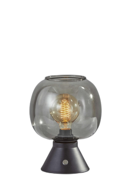 Smoked Glass Globe Shade with Vintage Edison Bulb and Matte Black Metal Table Lamp - AFS