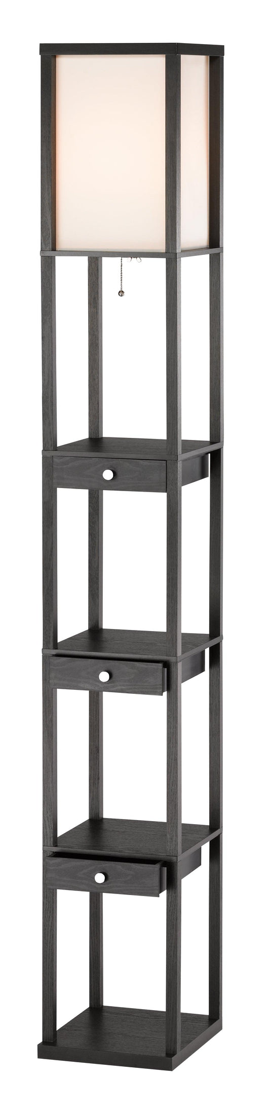 Three Drawer and Shelf Floor Lamp with Black Wood Finish - AFS