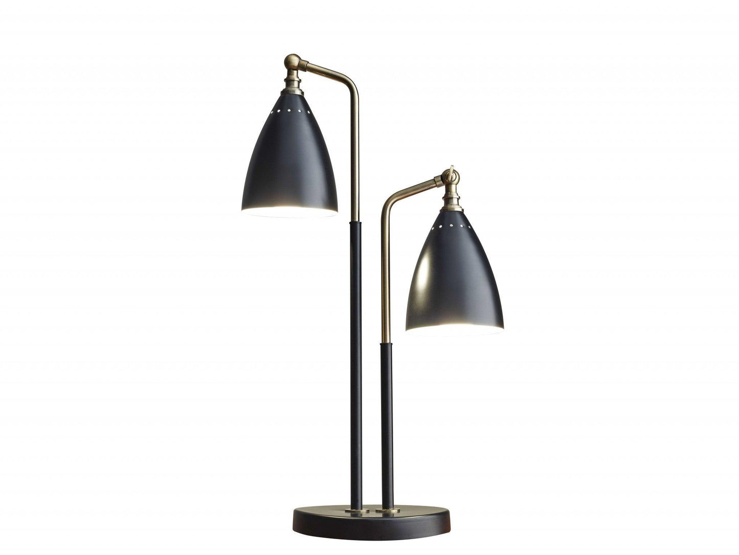 Matte Black Metal and Antique Brass Two Light Adjustable Table Lamp - AFS