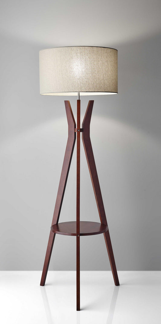 Walnut Wood Floor Lamp Tripod Base with Shelf - AFS