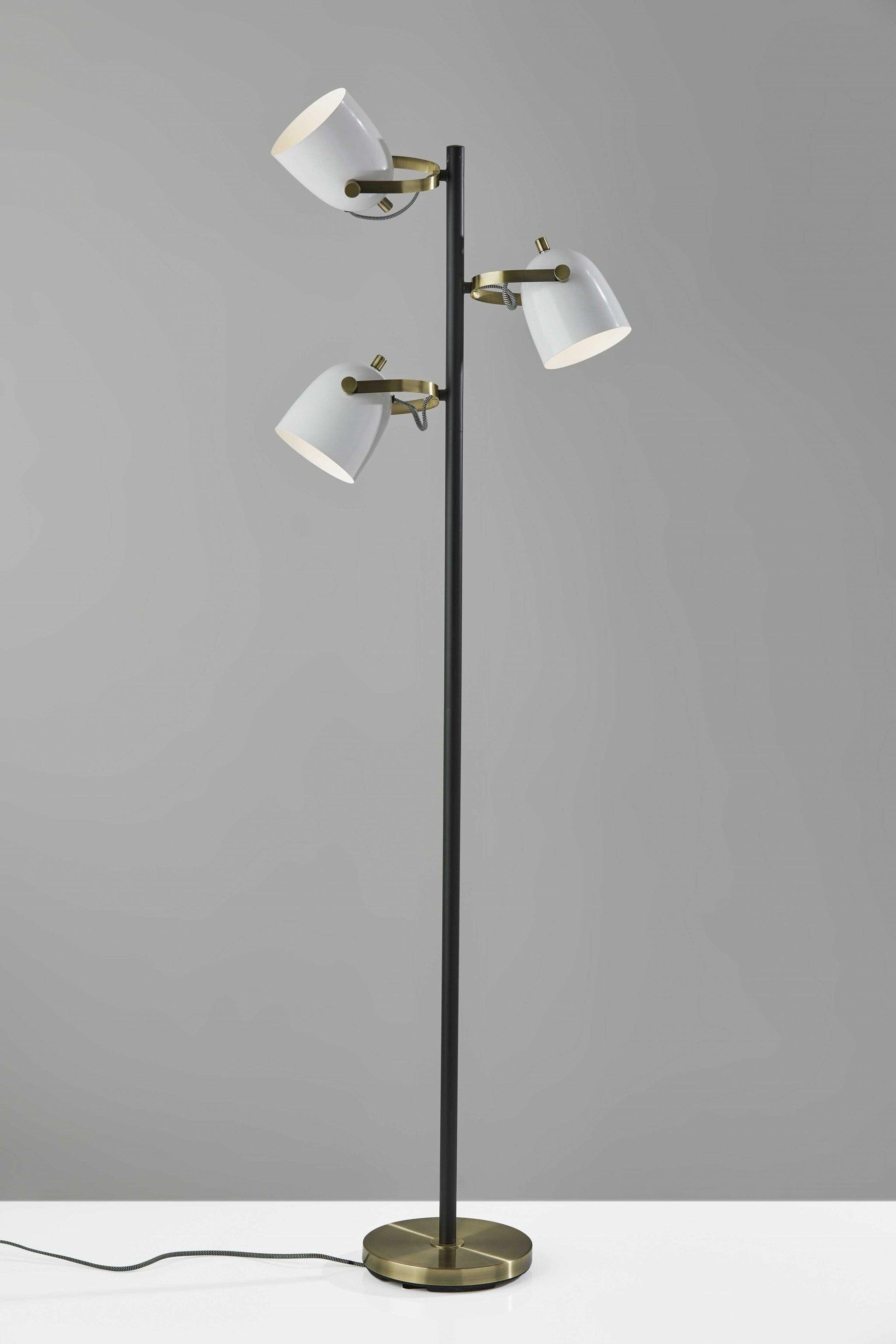 Three Light Floor Lamp with Adjustable White Metal Shades - AFS