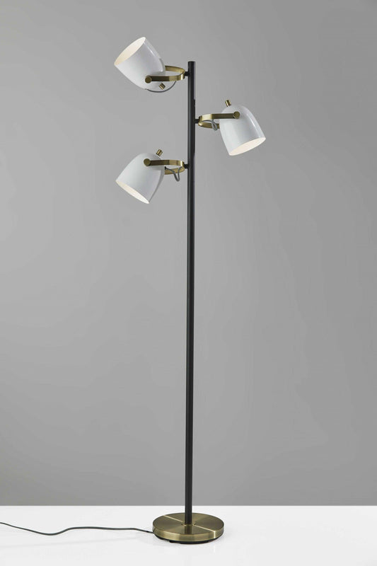 Three Light Floor Lamp with Adjustable White Metal Shades - AFS