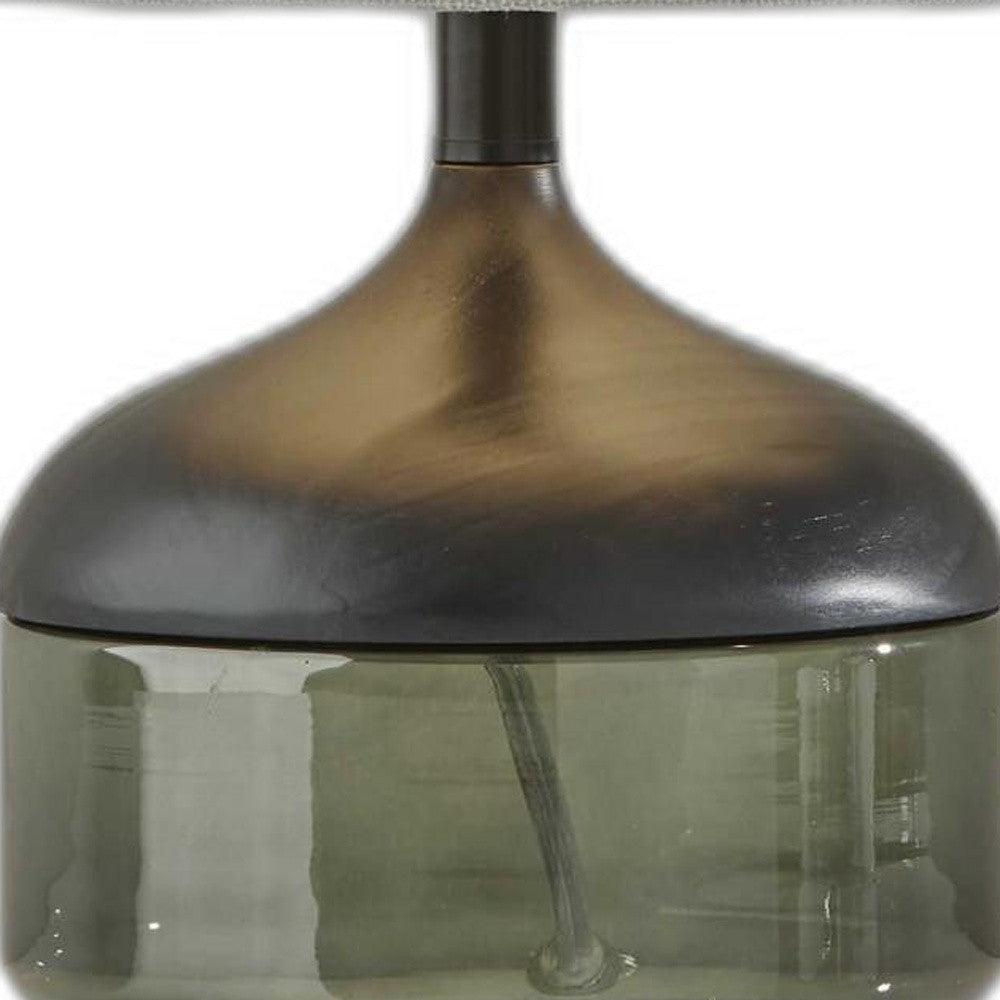 Petite Black Wood Smoked Glass Base with Lightly Textured Round Shade Table Lamp - AFS