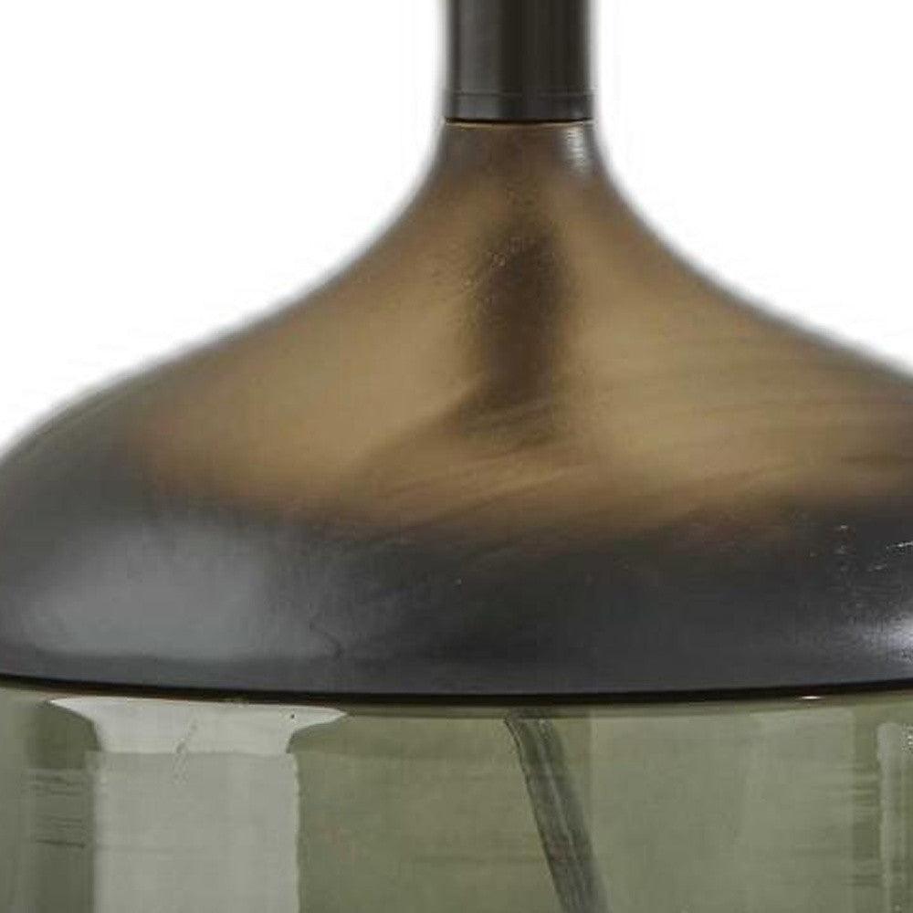 Petite Black Wood Smoked Glass Base with Lightly Textured Round Shade Table Lamp - AFS