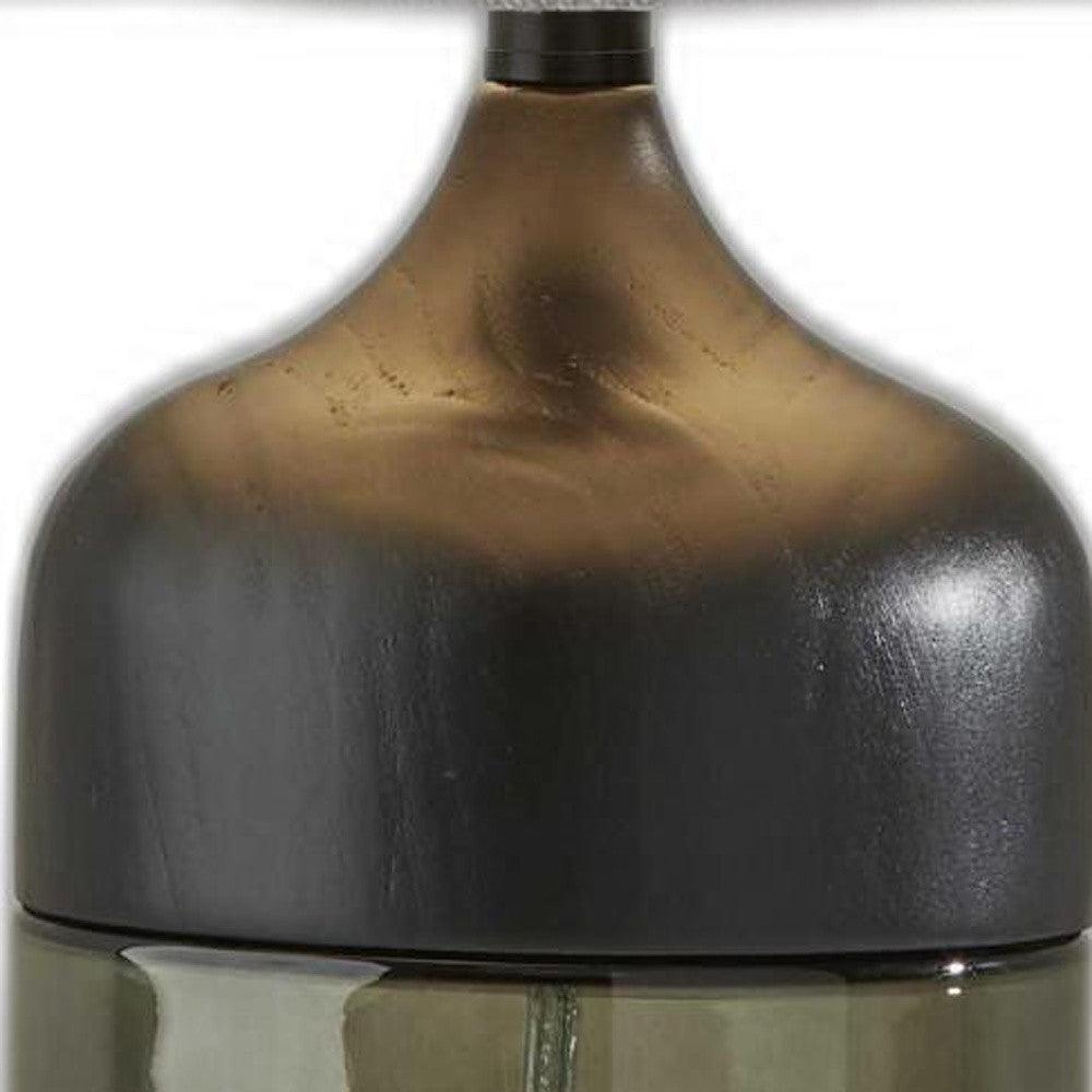 Tall Black Wood Smoked Glass Base with Lightly Textured Round Shade Table Lamp - AFS