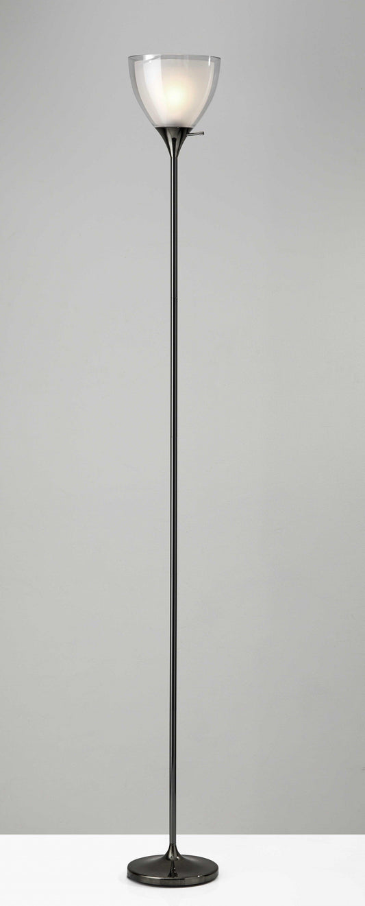 Shiny Chrome Finish Metal Torchiere Floor Lamp With Frosted Inner Shade - AFS