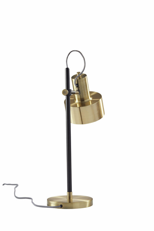 Matte Black Pole with Adjustable Jumbo Antique Brass Metal Shade Retro Desk Lamp - AFS