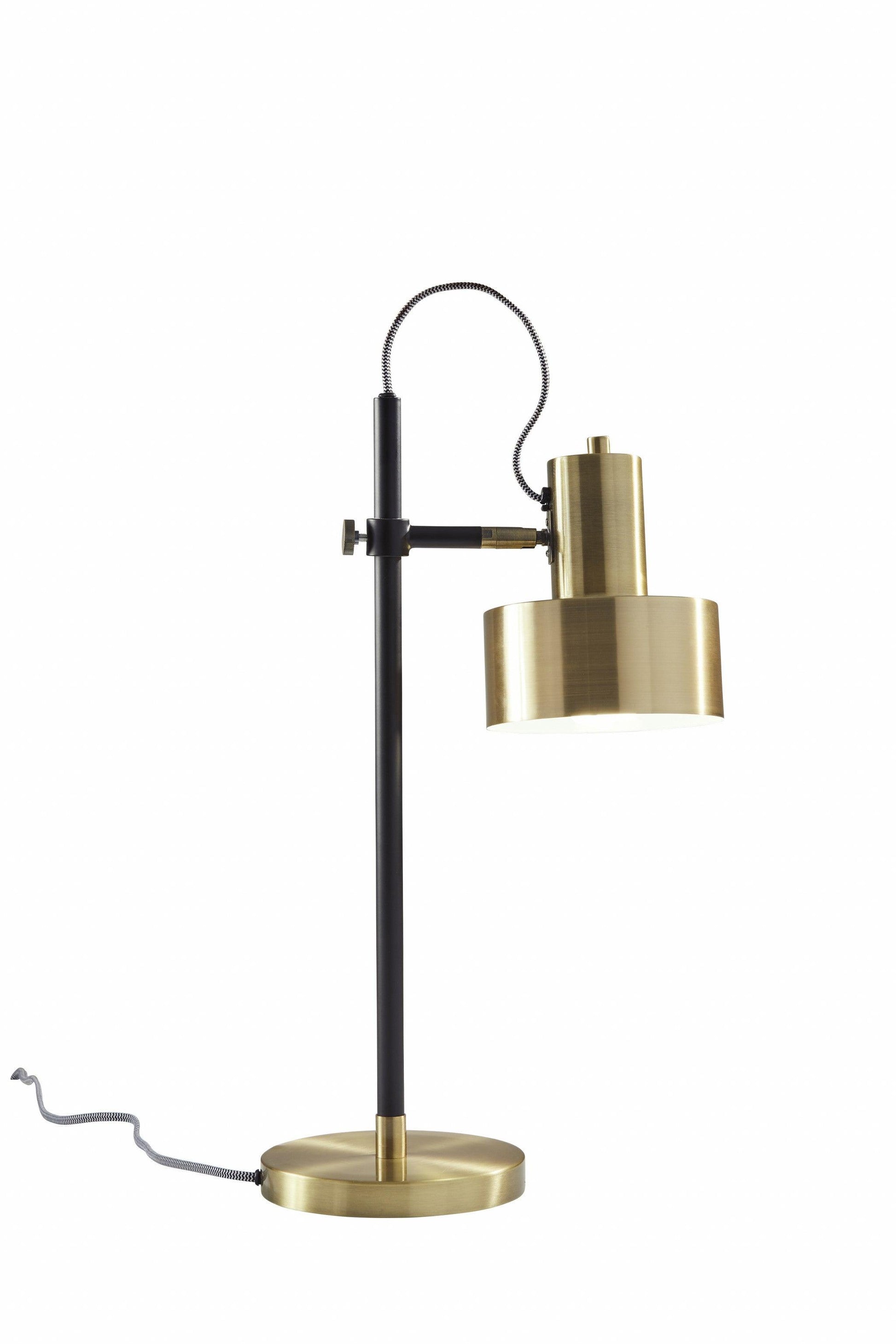 Matte Black Pole with Adjustable Jumbo Antique Brass Metal Shade Retro Desk Lamp - AFS