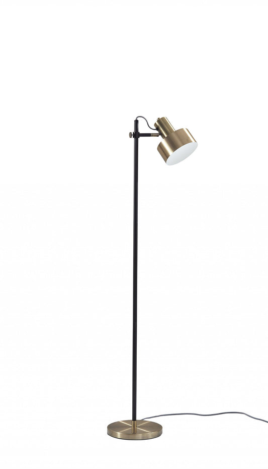 Retro Floor Lamp with Matte Black Pole and Adjustable Jumbo Antique Brass Metal Shade - AFS