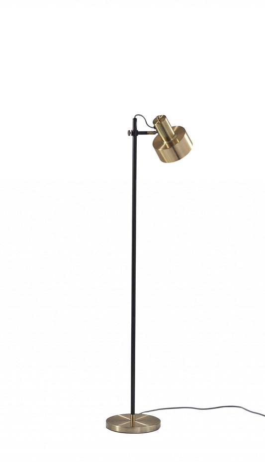 Retro Floor Lamp with Matte Black Pole and Adjustable Jumbo Antique Brass Metal Shade - AFS