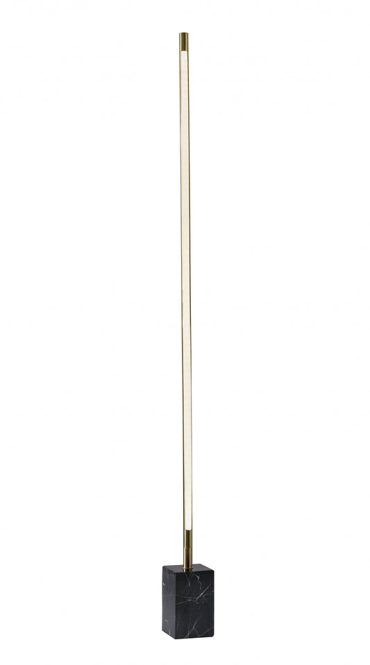 Minimalist Ambient Glow LED Floor Lamp with Dimmer in Antique Brass and Black Marble - AFS