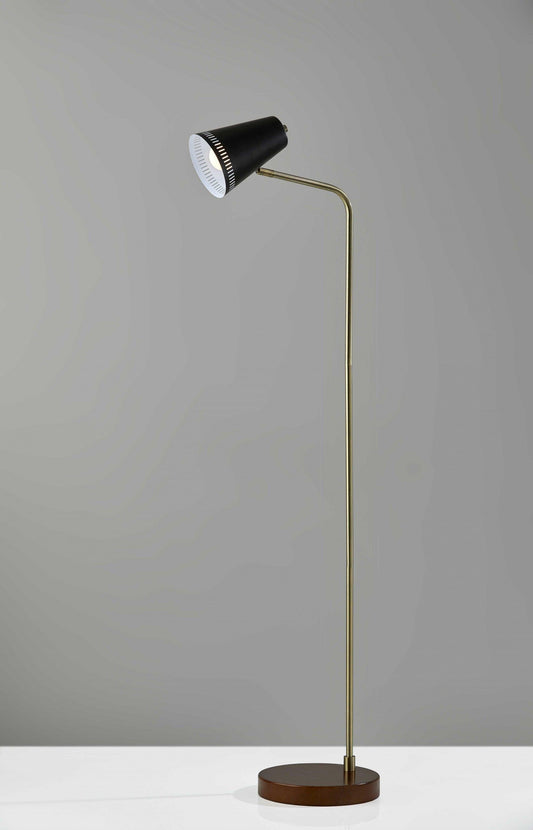 Brass Adjustable Floor Lamp with Black Metal Vented Cone Shades - AFS