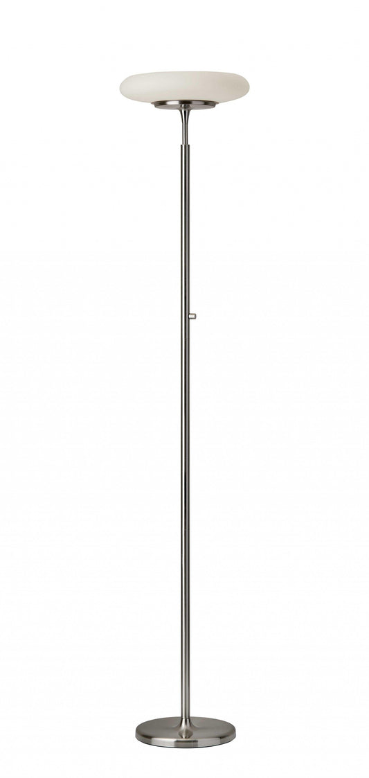 Brushed Steel Metal LED Torchiere with White Frosted Tube Glass Shade - AFS