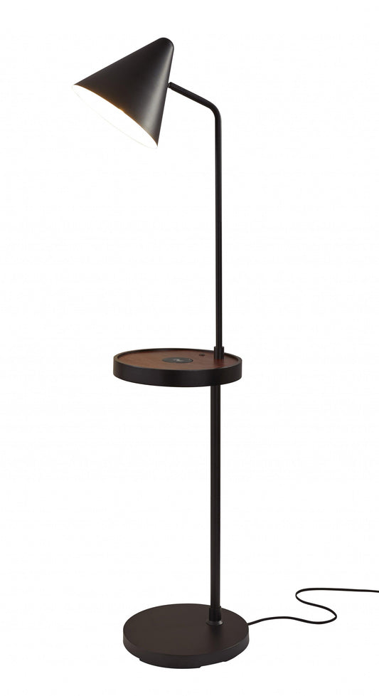 Matte Black Metal Floor Lamp with Wireless Charging Task Shelf - AFS