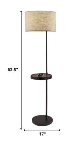Matte Black Metal Floor Lamp With Wireless Charging Task Shelf - AFS