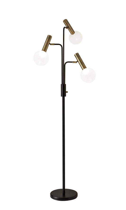 Sleek Black and Brass Finish LED 3-Arm Floor Lamp - AFS