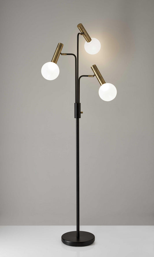 Sleek Black and Brass Finish LED 3-Arm Floor Lamp - AFS