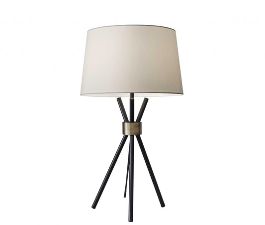 Black Metal Tripod Leg with Antique Brass Accent Table Lamp - AFS