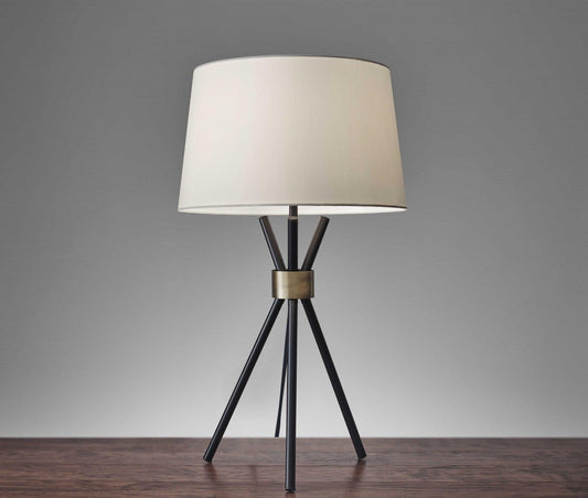 Black Metal Tripod Leg with Antique Brass Accent Table Lamp - AFS