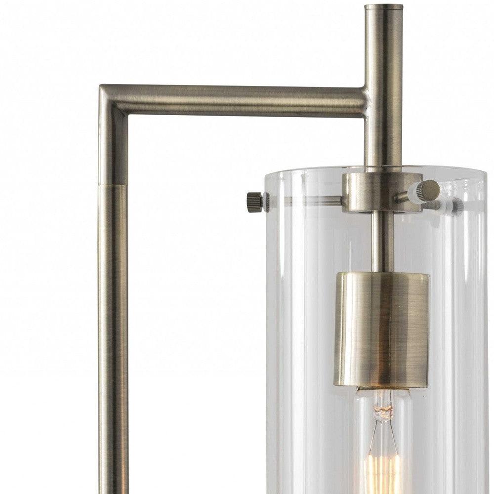 Sleek Clear Glass Cylinder Shade with Vintage Filament Bulb Antique Brass Metal Table Lamp - AFS