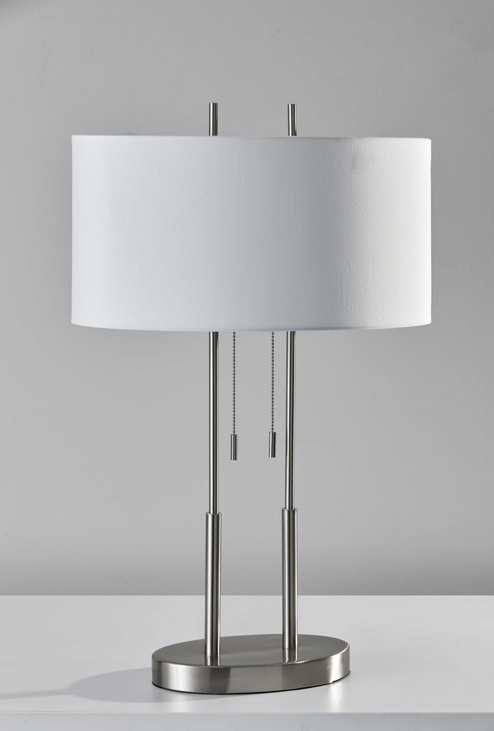 Brushed Steel Dual Pole Metal Table Lamp - AFS