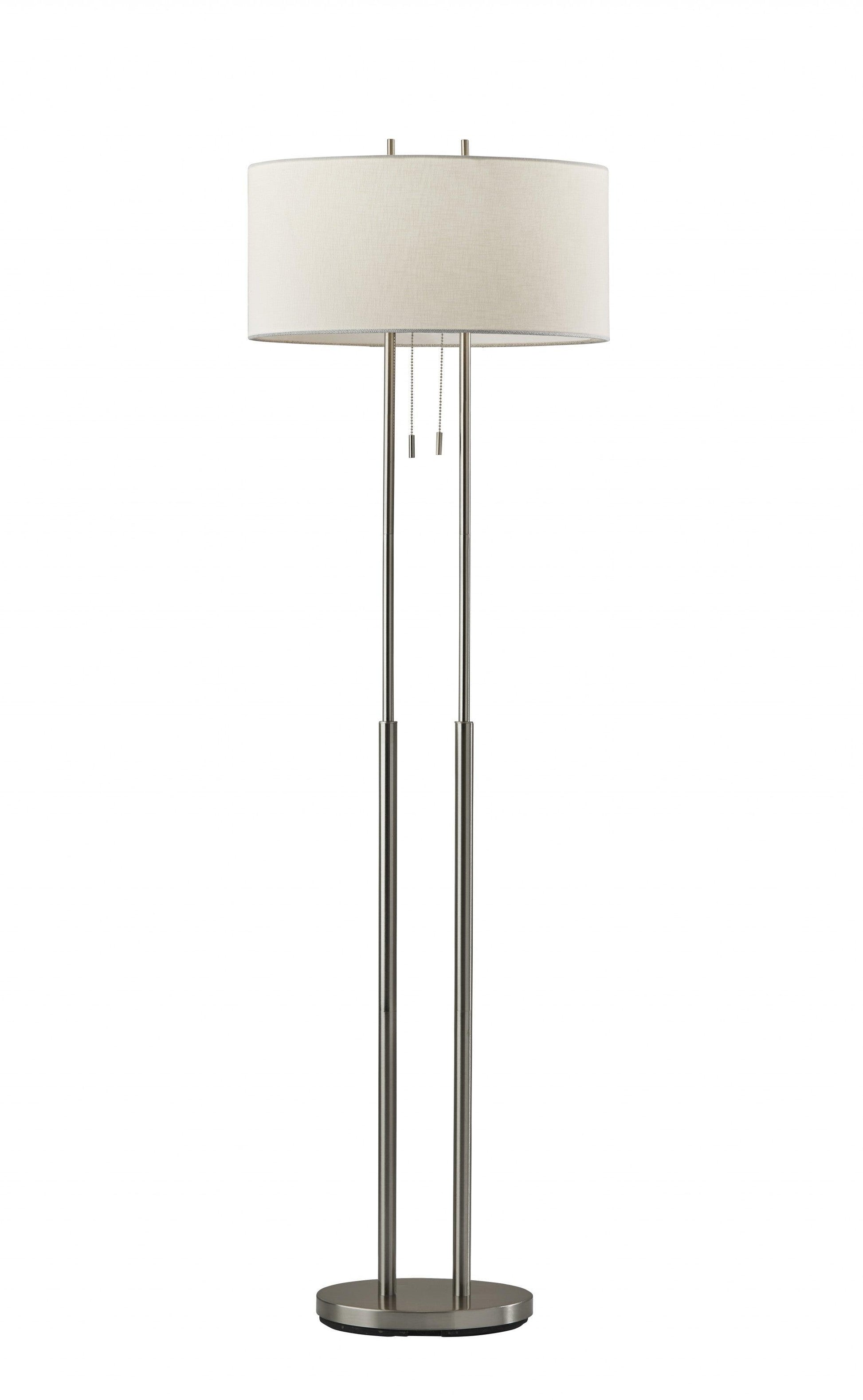 Dual Pole Floor Lamp in Brushed Steel Metal - AFS