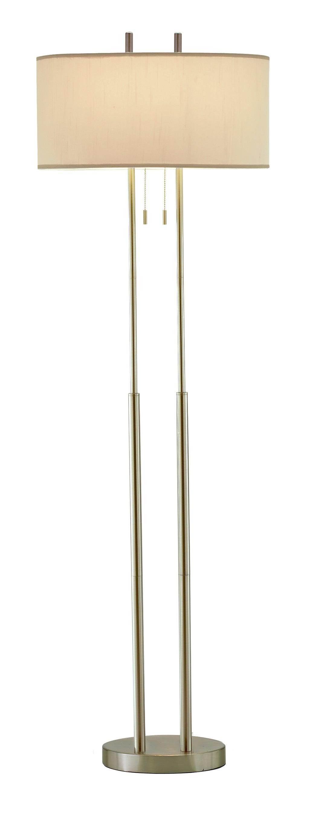 Dual Pole Floor Lamp in Brushed Steel Metal - AFS